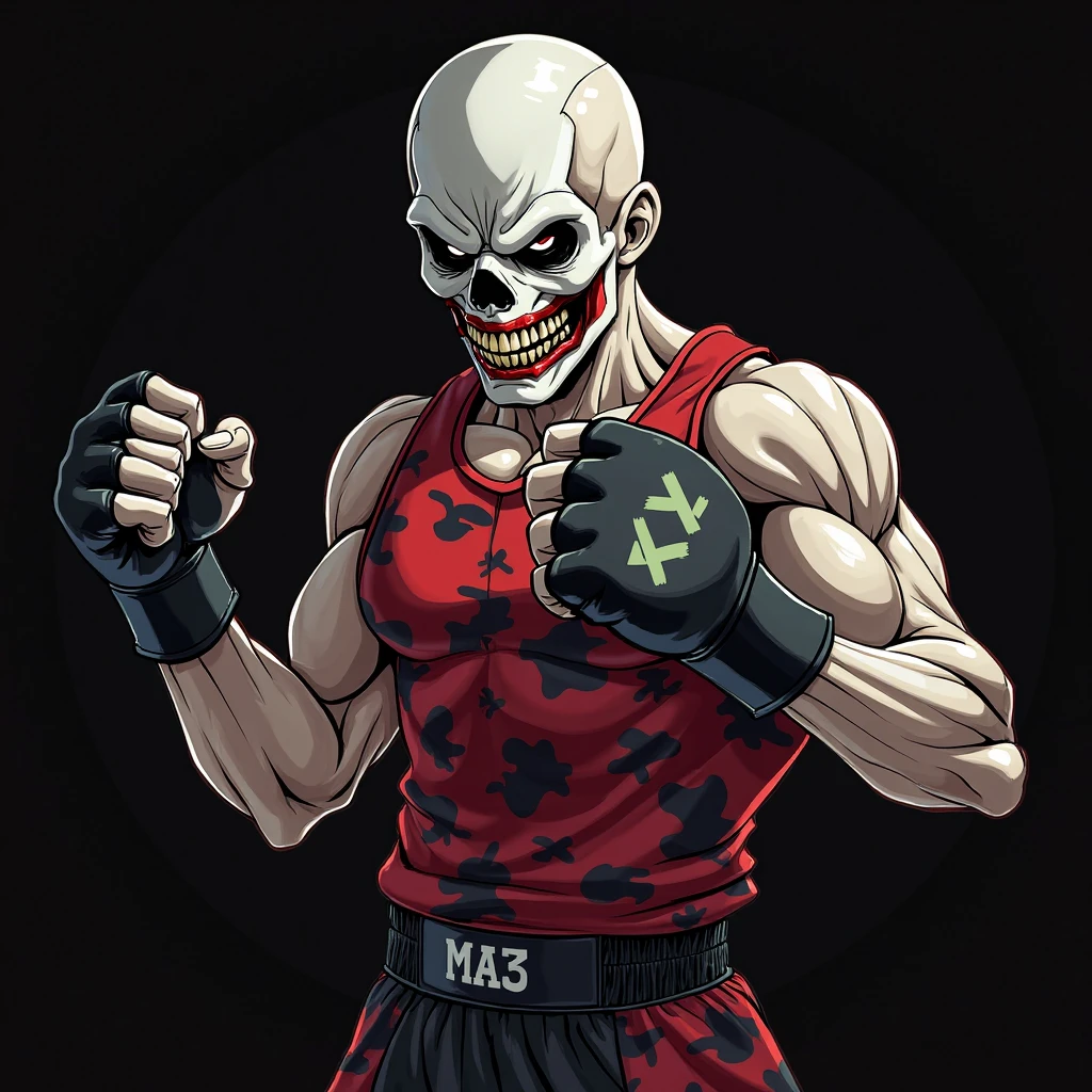 Boy with boxing gloves and skull face