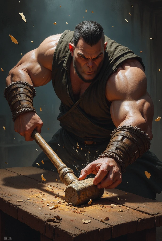 There was a man with a big arm and a big hand, Heavy hand gesture style close-up, Extreme hand details, Character Art Close-up, Detailed weapons, Rich in details, muscular character, , Ultra-detailed fantasy characters, Wallop : :, Wallop painting style, Wallop rossdraws, Extremely delicate skin, hand painted textures on model, Digital Characters, Wallop!!