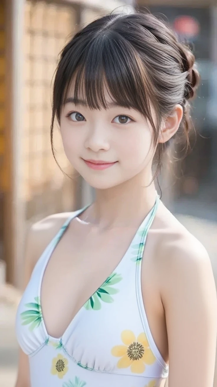 (Best Quality,4K, 8K, hight resolution, masutepiece:1.5), Ultra-detailed, (Realistic ,Photorealistic ,Photorealsitic:1.37), 1girl in, (Perfect body :1.5), Ultra-detailed face, Detailed lips, Detailed eyes, Sexy double eyelids, Beautiful detailed eyes, Beautiful detailed lips, sexy flirty pose, Hi-Res, Cinematic Angle, Professional Lighting, Unity 8k Wallpaper, Aesthetic, masterpiece, top-quality, Shy laughter, South Island, Waikiki, (Large Breasts:1.6), (Slim Body:1.5), (Cute Bikini:1.5), (18 years old:1.8), Ponytail hair,