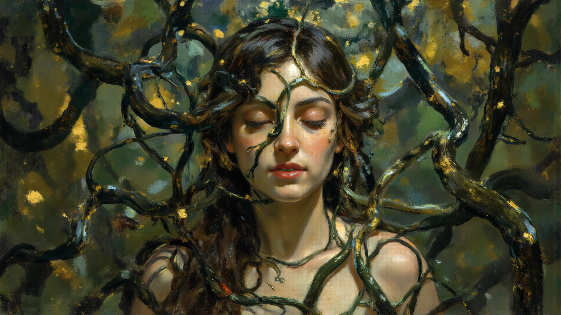 A girl with a terrified expression., surrounded by carnivorous plants. The scene takes place in a dark and melancholic atmosphere.., reminiscent of Tim Burton&#39;s gothic aesthetic. The girl&#39;s eyes are wide, Show your fear, while his lips tremble. Carnivorous plants are threatening and elaborate., with intricate details on its blades and sharp tooth-like structures. The overall image quality is of the best resolution and realistic., with ultra detailed rendering. The color palette is dominated by, Dark tones, Improve the eerie atmosphere. The lighting is spectacular, casts long shadows and creates a sense of mystery. in the style of Esao Andrews, Jenny Saville, Edward Hopper, surrealism, Dark art by James Jean, Takato Yamamoto, Punk ink minimalism