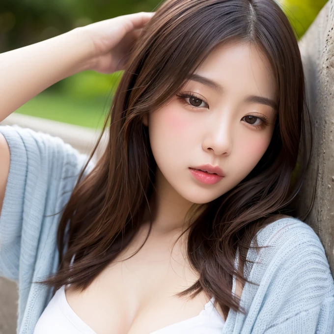 {{NSFW}},((highest quality、In 8K、masterpiece:1.1)),(Natural light),(shine:1.4),(illuminate the front), (ultra-detailed face),1 female、japanese woman、25 year old adult female、japanese girl、前hairが可愛い女性、肩までのhairの毛、droopy eyes、droopy eyes、cute big eyes、beautiful double eyes、cute face、delicate and beautiful skin、human-like skin、Realistic skin feel、複雑な色hair.luster々hair、looking at camera、double round big eyes、Very delicate eyes、super detailed face、high definition lip、thick lips、emphasize the face、clear white skin、beautiful white woman、blush 、naked lace frill apron 、under boob、Nipples are erect and protruding、knees bent、lie on one’s back、Take a picture of a standing woman from below、A woman standing in the sunlight filtering through the trees、A woman wearing black lace to cover her nakedness、A woman wearing black see-through clothes、emphasize the buttocks、woman in black clothes、