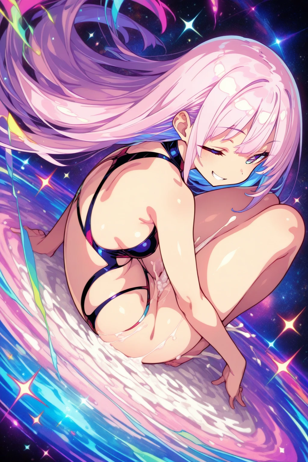 HIMEJIMAKINOKO, LIGHT PURPLE HAIR, TWINTAILS, HAIR BOBBLES, polka dot, VERY LONG HAIR, YELLOW EYES, .(Nude, naked, 1girl, solo, ,large breasts , solo) nipple ,, (wearing nothing:1.5), empty eyes, Luxury liner deck, ,blue sky, take a short walk, sea, space, Heavy snowfall area, frozen, wet, crying,, Peeing, lactation, projectile lactation