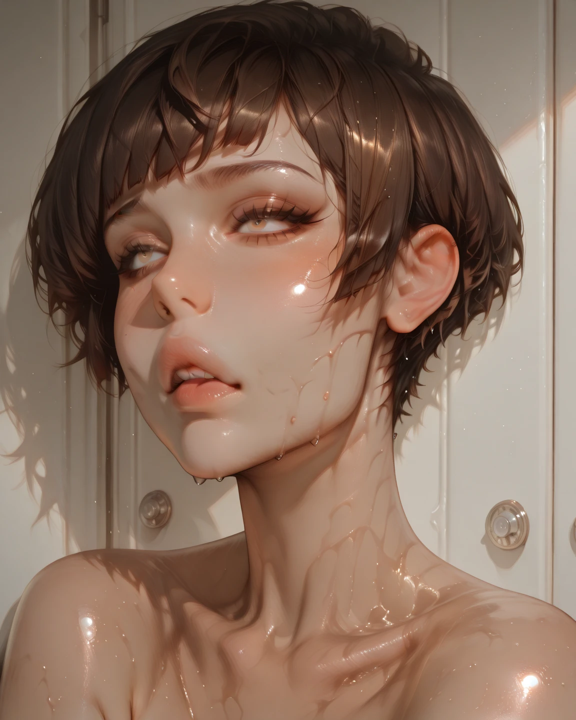 Face ultra detailed, with sperm dripping, bare woman