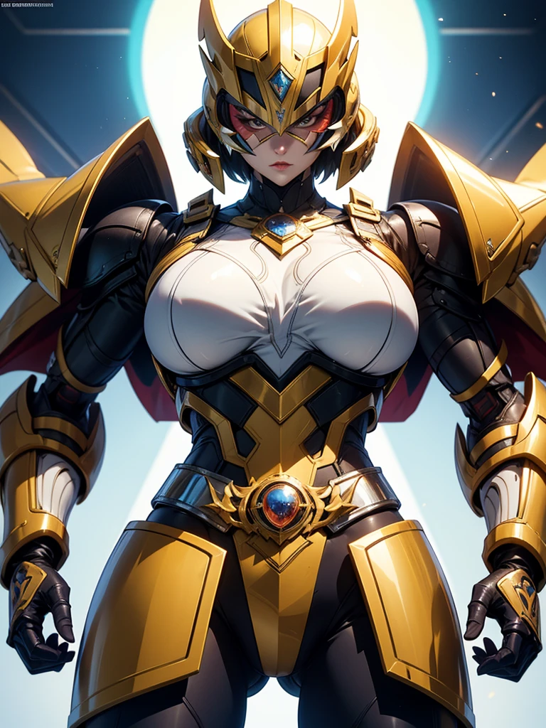 Mecha suit, Monster girl, bunny girl, voluptuous, muscular, dark skin, blonde hair, blue eyes