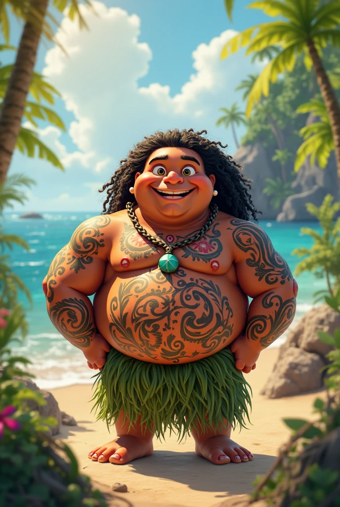 character, fantasy art. fantasy race, 1man, beautiful face, detailed face, charismatic, gorgeous, silver long hair bowl cut, bang, heavy looking, bbw, soo much fat, fat folding, tall, strong fat body. high detail, iconic character, extremely high detail, detalied face. muscular fat character, dolphin silver skin, shiny glowing skin, smooth skin. disney lilo and stitch eyes: 0.9, big round eyes, large nose, big nostrils, big large mouth, upward ears. large fat finges, three fingers on feets. hula hula. high illumination, sharp, blur detailer. hawaian inspiration, pacific island aboriginal clothes. 