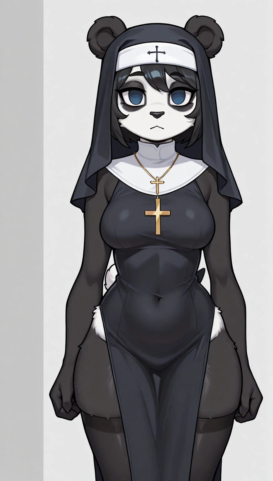 ((dog)), furry female anthro,HD,sharp,beautiful and detailed,woman ((anthro)),1girl,Milf, mature woman,(look at viewer) ,(close your eyes),(Retriever),sad,brown skin,by dr comet,by pochincoff, by jlullaby,by kingbang,by obui,by ZeroQrisu,by sparrow,by gmeen,yellow eyes,standing,pirest outfit,Nun,((simple background)),(gray background),