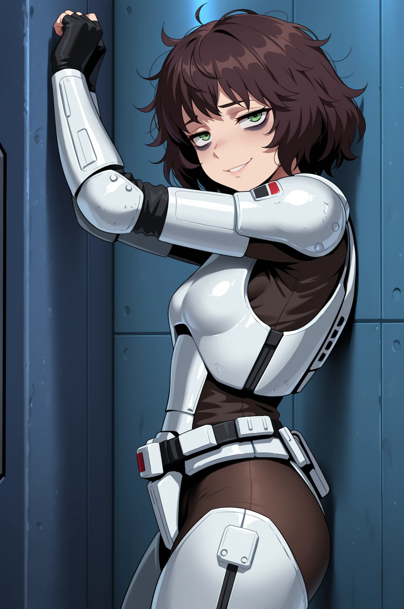 photo of mlp Meowko, RAW, beautiful woman, ((portrait)), ((detailed face:1.2)), ((anime face, anime facial feature, clear skin, clear skin), (short messy lesbian haircut, shaved left side, brunette: 1.55), (perfect proportioned body, Strong, muscular, narrow waist, narrow hips, skinny, large breasts), (photo of mlp Meowko, RAW, beautiful woman, (portrait), (detailed face:1.2), (detailed feature, detailed skin, glossy lips, shiny luscious lips, clear skin), (short lesbian haircut, brunette: 1.55), (perfect proportioned body, Strong, muscular, narrow waist, narrow hips, skinny, massive breasts), (she wears stormtrooper armor, Star Wars Stormtrooper, pure white armor, full Stormtrooper cosplay: 1.22), (future sci-fi environment, midnight starscape, futuristic vehicles, detailed starfield background:1.1), (realistic photo, best quality, detailed), (8k wallpaper), (cinematic lighting, mood light, (dark:1.3)) (sharp focus, intricate)