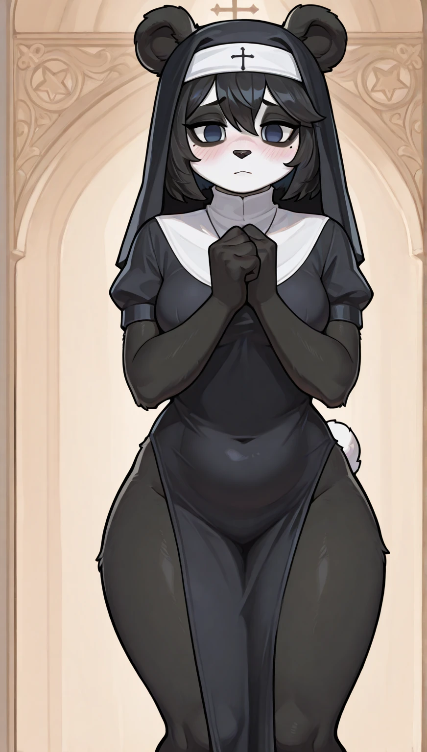 masterpiece, best quality, Margaret, yellow eyes, colored skin, maid outfit,  thick thighs, grey skin,  mask, <lora:Margaret-10:0.9>