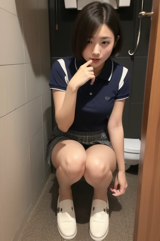 (short pants), from forehead, Indonesia school girl, desperately, peeing jeans, peeing accident, pee stain, pee puddle, can't hold any longer.
