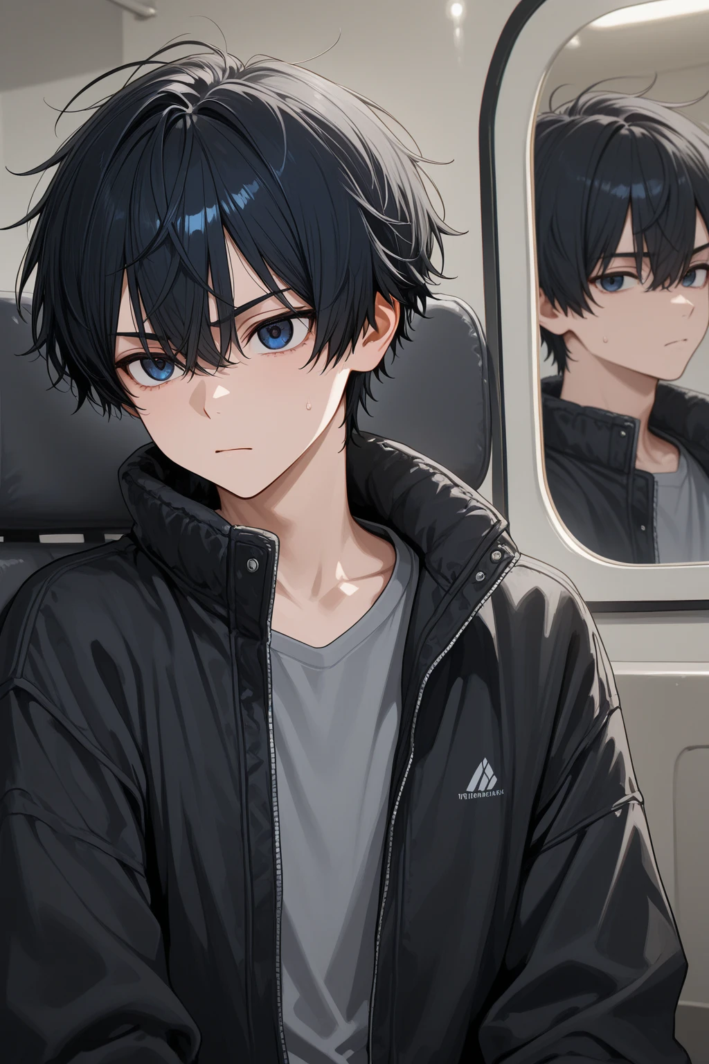 (8K, RAW photos, best quality, masterpiece: 1.4), (((Boy looking at his arm)))，Ultra-high resolution, Extremely detailed, light, closeup of arms, handsome boy, black eyes, (delicate eyes, Eyes are bright:1.2), Gray short hair, Fair skin,dark, Grey sweatshirt, sweatshirt with hood,(perfect :1.2), High-quality shadows, Natural Lighting, (White highlights:1.2), night, cloudy day, (at home:1.2), (White lines on arms:1.2)