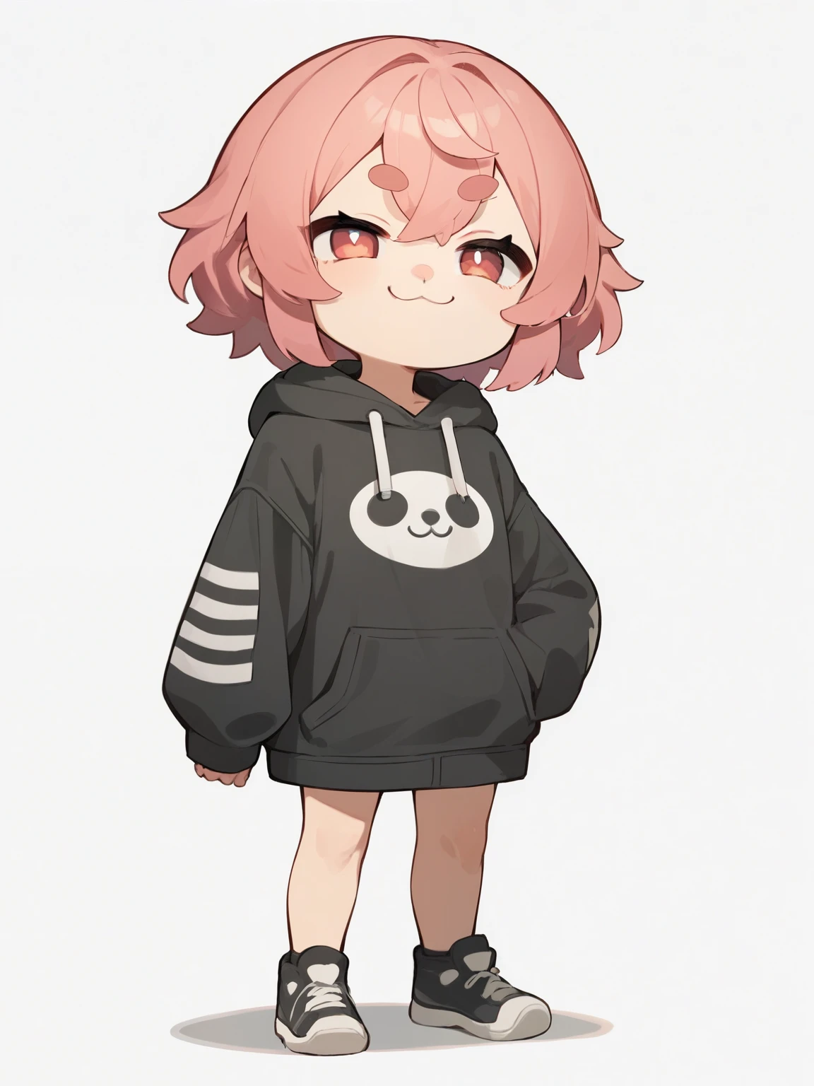 score_9, score_8_up, score_7_up, score_6_up, Anime,nsfw,one girl,pink hair with long n sleeves,Alone,Hooded Chibi,Bang,smug face,standing,full body,Pose,who have physical relationships,In-person audience,hoodie,Wears a Hood,long sleeve,Hair between eyebrows,The sleeves are longer than your fingers,white background,depth of subject,fisheye lens,glitter,