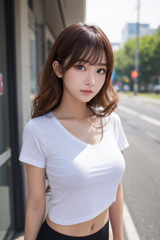 masutepiece, Best Quality, 1girl in,Petite,The same beautiful breasts,Long hair,Choker,Blue eyes,Heart shaped pupils,,blush,(plein air,pavement,traffic light,street signs),Looking at Viewer