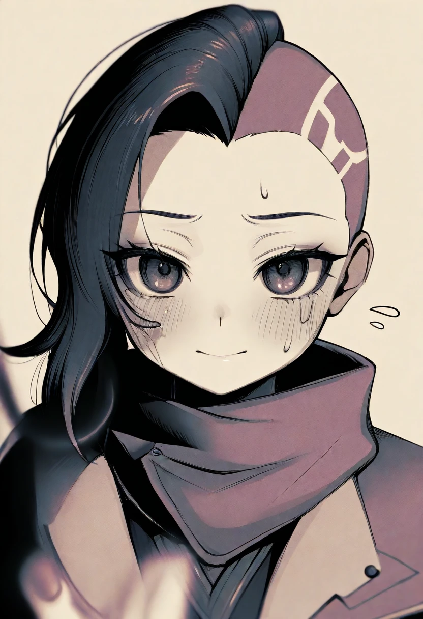 (masterpiece, highest quality:1.2), 1 girl, alone,Are standing_Split, 1girl, solo, full body, volumetric lighting, raven, 1girl, solo, blush, short hair, purple eyes, purple hair, cape, colored skin, anger vein, grey skin, forehead jewel