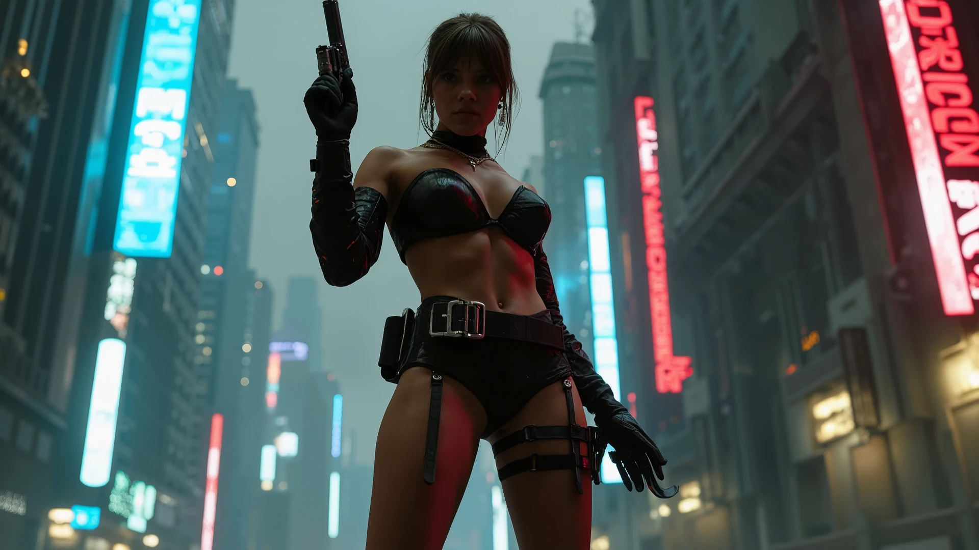 (Best Quality,hight resolution,Masterpiece, seen from behind:1.2),Ultra-detailed, sexy cyborg woman,sickly,standing in a creepy laboratory with cables connected to her back, she has robotic parts, horror sci fi, she's wearing a g-string thong, intern of creepy spaceship laboratory, sensual pose, aseptic and very dark ambient, sexy and creepy, standing at the right of the image, robotic body parts, perfect body, horror aesthetic,turning her head to a side looking at the camera, seen from a side, gloomy ecstasy,fetish,dark gloomy atmosphere, creepy atmosphere, gritty texture,Retro-atmosphere,warped reality,melancholic expression on their faces,mysterious aura,foggy atmosphere,foggy background,golden color palette,provocative pose,Strong emotions,Coming Out of the Depths of Despair,Piercing gaze,intense shadows,Plunged in Darkness,dark industrial aesthetic,ominous vibe,A supernatural sensation,Loss of Place in Time and Space,Eerie silence.
