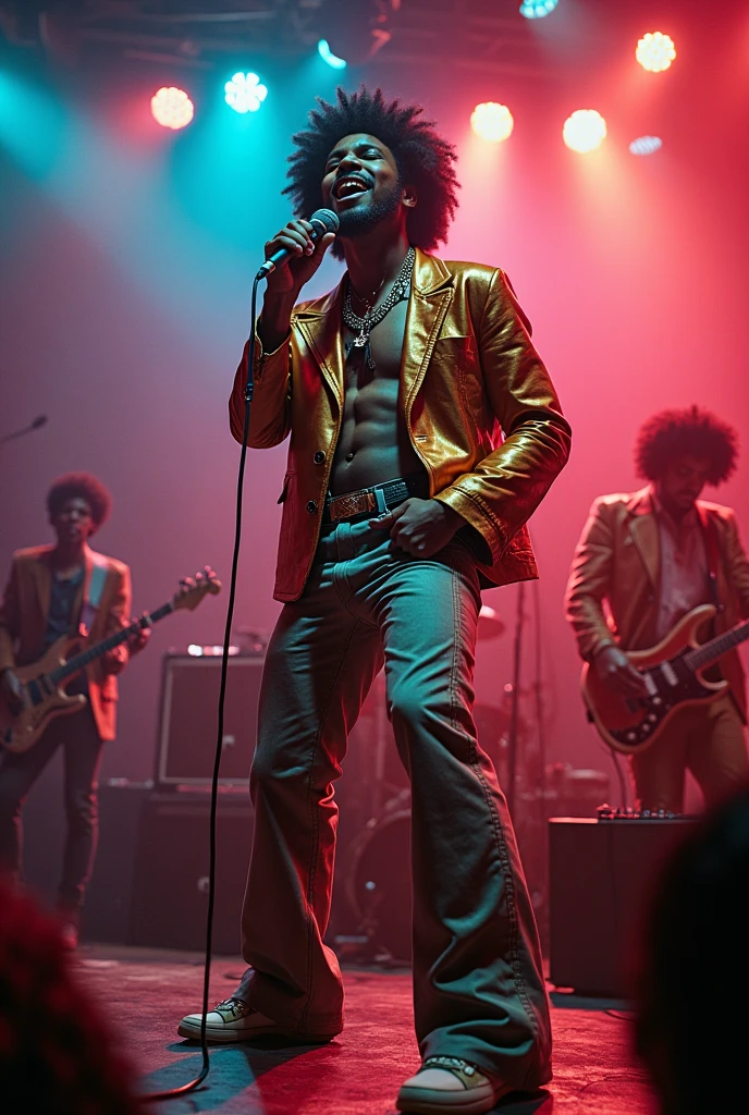 Make an image of a happy Brazilian funk singer