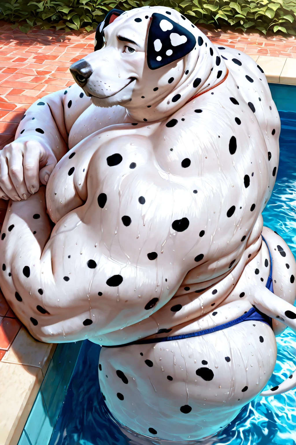 axel cosmas , solo, towel around weist, plump, huge, Bathroom background, nipples, big fat belly, big ass, eyes shut, laying in tube, 5 fingers, musclegut body, lineart, normal eyes, wet body, macro body, massive body, huge pecs, water in tube