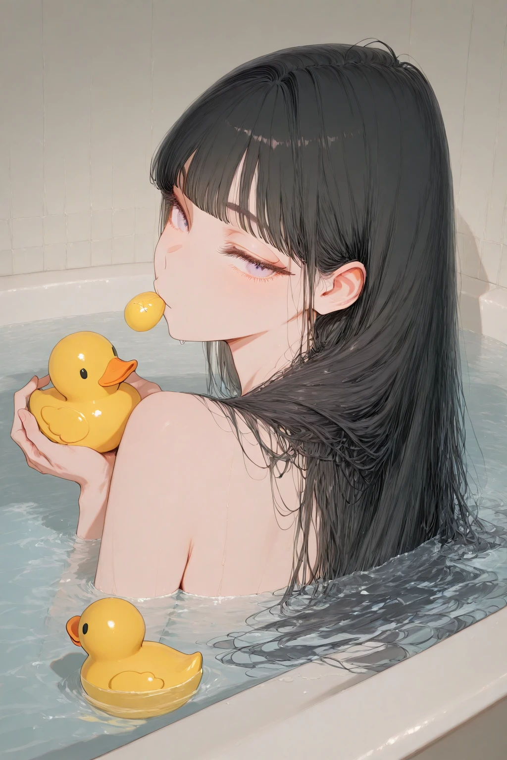 Naked girl eating alado in the pool 