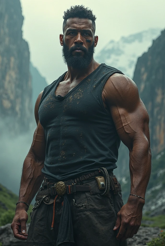 Show me as a warrior with biceps and a tight t shirt