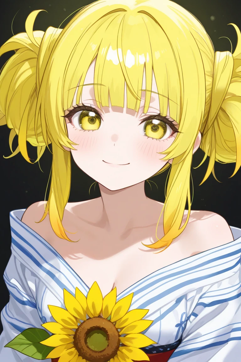 masterpiece, best quality, ultra detailed, highres, extremely detailed CG unity 8k wallpaper, perfect lighting, very detailed background, beautiful and aesthetic,sharp focus, perfect face, dynamic pose, dynamic angle,
1girl, upper body, (portrait:1.1), multicolored yukata, looking at viewer, full-face blush, from side, from below, smile,Open your mouth、Pink Lips、
night, dark sky, skyscraper, Penthouse in Tower Mansion、Window、,
、(Shoulder Bare:1.6)、(Off the shoulder:1.7)、(Holding a wizard's wand:1.3)、(flat chest:1.4)、
yayoi kise, short hair, blonde hair, (yellow eyes:1.3), hairband, white hairband,、