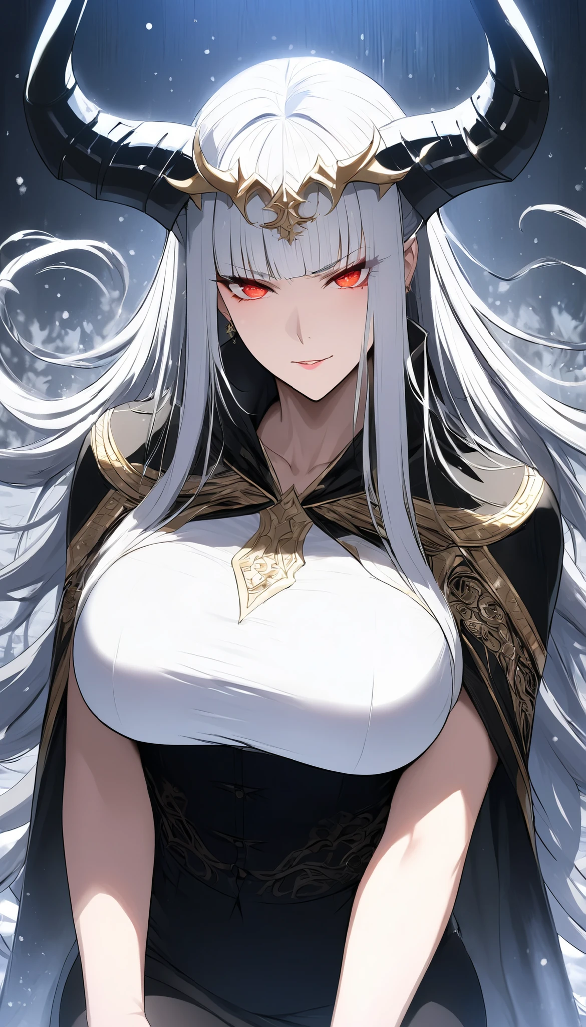 White hair, divine aura branch. goddess of the moon, serious face, breasts on display, large bust, Large Large, with medieval armor