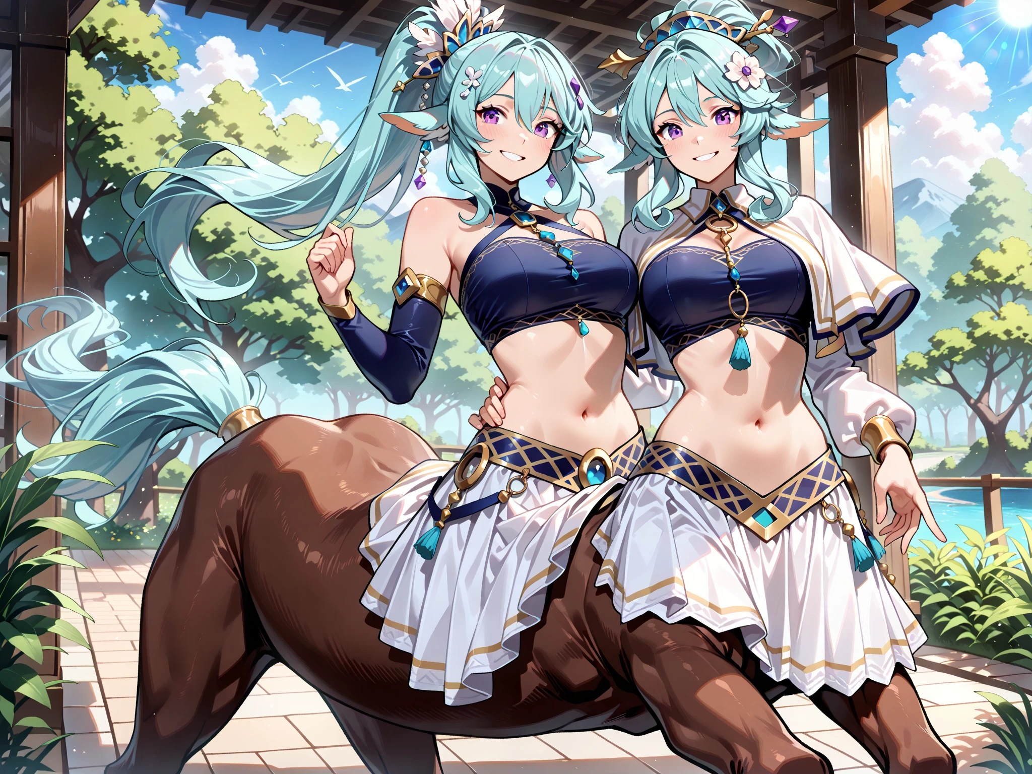 In the beautiful illustration of this super-grand scene,The ultra-long-range lens is shown(Over eight unique centaur characters:9.9),They all have their own characteristics,Vivid and interesting。Radiant angelic centaurs from the heavenly realm,To the hellish centaurs surrounded by nightmarish flames,And then to the Wind Fairy Centaur dancing in the air,There are also one-horned centaurs surrounded by thunder and lightning,and mechanical centaurs that shine with metallic light,And then to the powerful dragon centaur with colored dragon scales covering the whole body,The elegant and agile elf centaur always wears a flower crown with its slender graceful lines,Enchanting and charming Tiflin centaurs。Each character has their own unique charms and abilities。The illustration uses advanced artistic techniques and tools,(Divide the scene into sections by geometric arrangement:9.9),Each section corresponds to a centaur character,This makes more efficient use of space。Through Midjourney's advanced brush tools、Color palette、Material packs and model packs,For each centaur, beautiful props are designed to increase racial characteristics、Clothing and physical features,Enhances the character's personality and visual appeal。The scenery in the illustrations is stunning,There are changing skies、rainbowing、extreme light、Stars and Moon。Incorporating iconic landmarks such as Mount Everest,and fireworks、tranquil lake、Natural and urban elements of waves and neon lights,Creates a magical atmosphere。The centaurs display their unique abilities and equipment in a variety of environments,This is true even in extreme alien landscapes。(Use Midjourney's tools、Material packs、Texture tools、The color palette makes depicting details vivid and realistic:9.9),From complex hairstyles and as well as different racial traits、Body、Appearance features、Clothing to real textures,This greatly enhances the realism of the characters and surroundings。The fusion of multiple art styles adds movement to the centaur's
