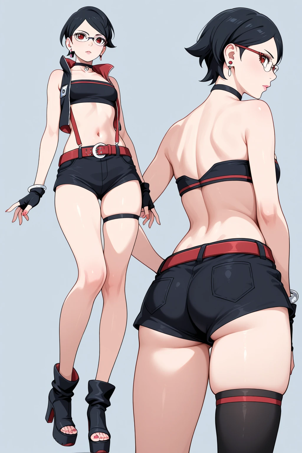 Erotic yellow and black Lingerie ((Thong, bra Gloves and accessories))design inspired by terra (teen titams) With short hair , in various views (front and back) ((Character sheet))