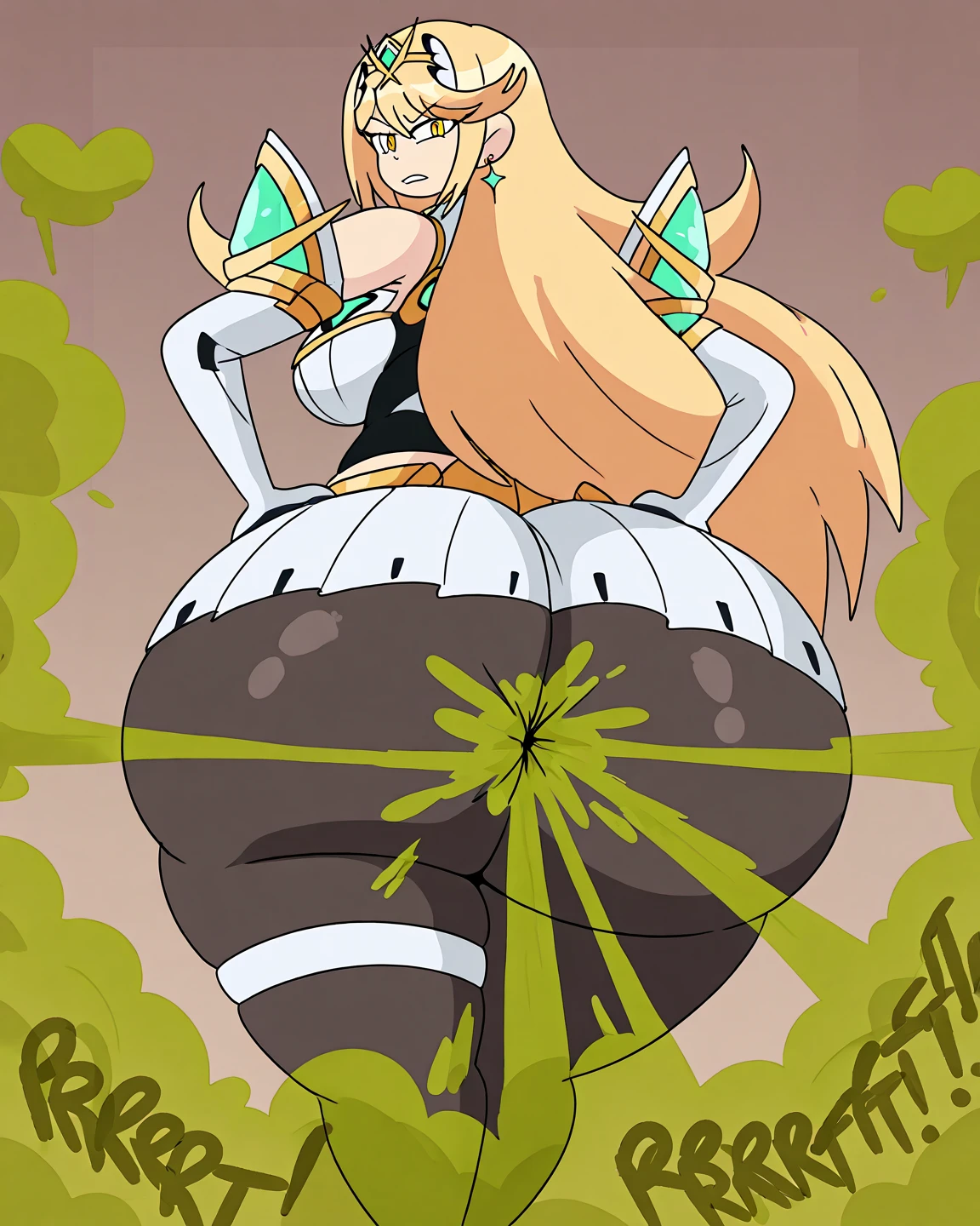 illustration, highly detailed, masterpiece, ((medium shot)), beautiful aliens and lboy, anthropomorphic body type, graceful wings, long Green hair, neon, Silver colors, exaggerated, beautifully drawn, depth of field, analog, soft lighting,((belly_bigger_than_body)),((hyper_belly)), ((pear_shaped_body)), ((hyper hips)), Hose, ((Anime))