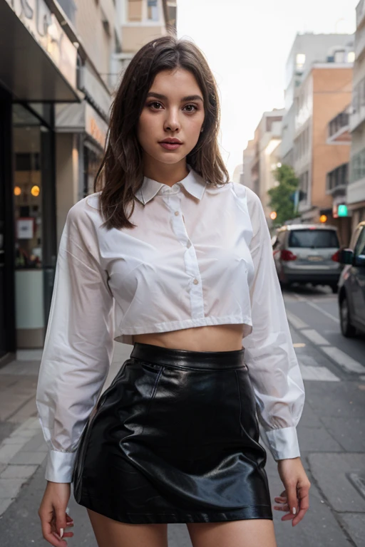 DV_Simone_Vicious taking a selfie using smartphone in bathroom, perfect hair, modern photo, lat3xsch00l, midriff, (black pleated latex miniskirt, knee boots, white tied shirt), <lora:lat3xsch00l:0.7>, 24mm, (analog, cinematic, film grain:1.3), beautiful girl, ((detailed eyes)), ((eyeliner, long eyelashes, makeup)), (glossy lips)