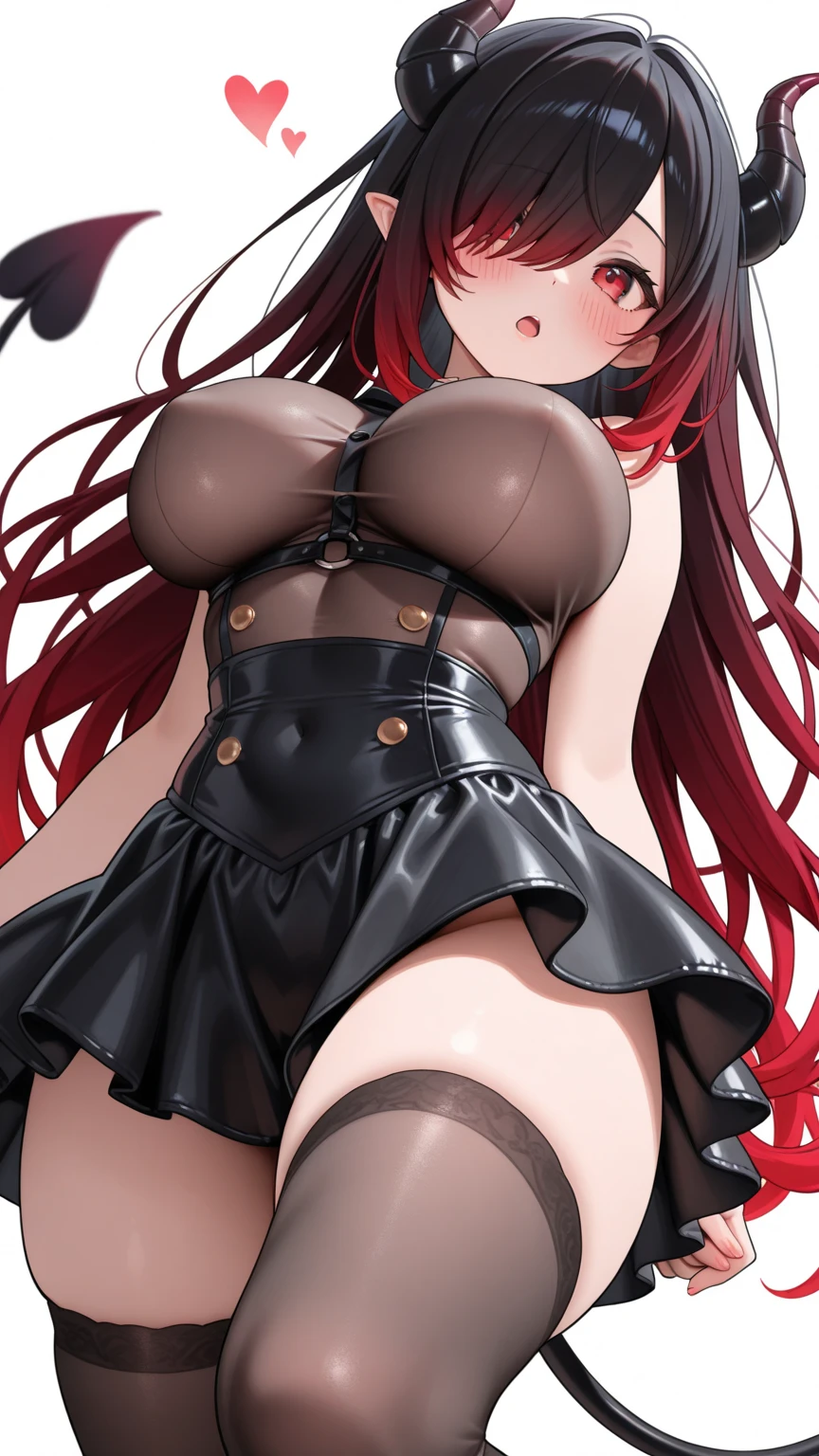 1girl,solo,standing,large breasts, cleavage, 
layered skirt,long sleeves,bra,black thighhighs, <lora:char-madoka:0.8> ,<lora:SweetDevil:1>,off shoulder, buttons, navel, lace-trimmed legwear, (((long hair))), arms at sides,  boots, high heels,