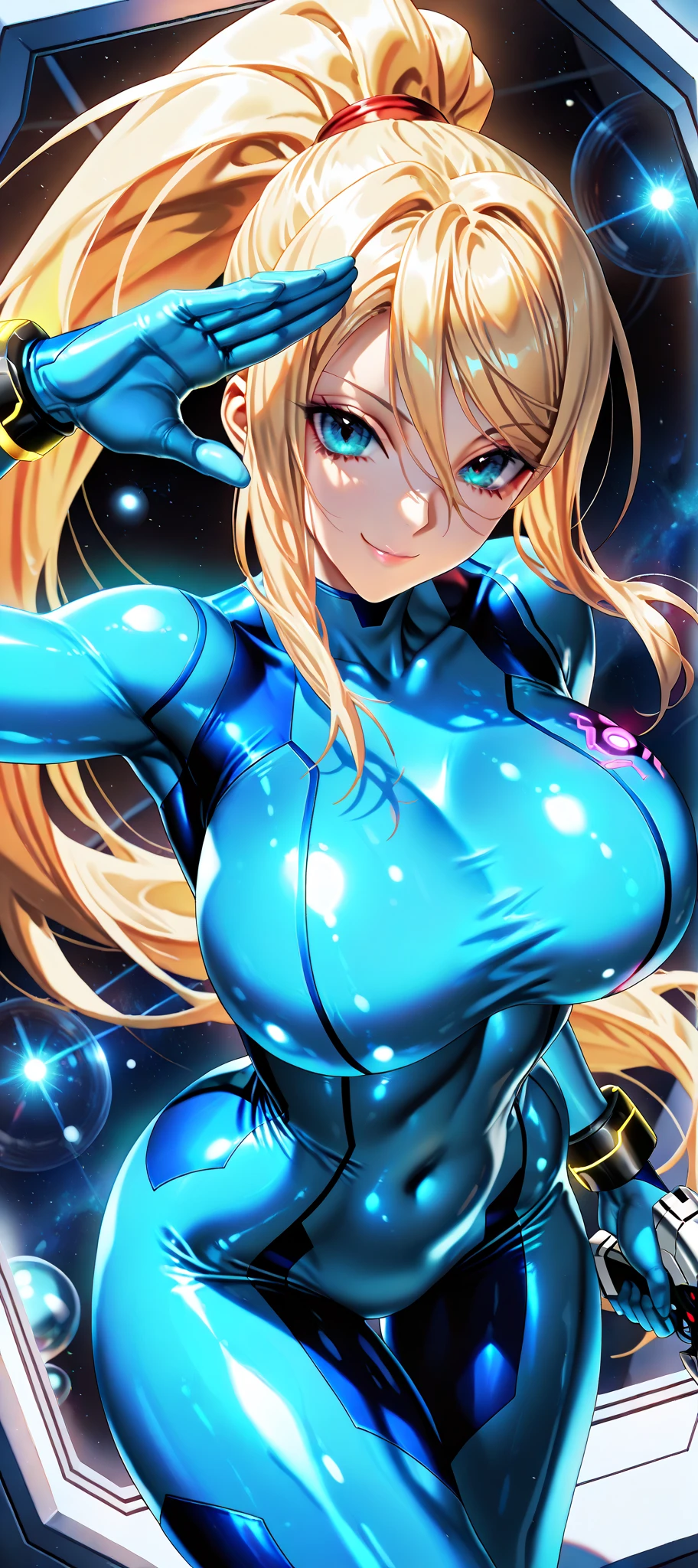 Zero Suit Samus having her breasts groped by an enemy、