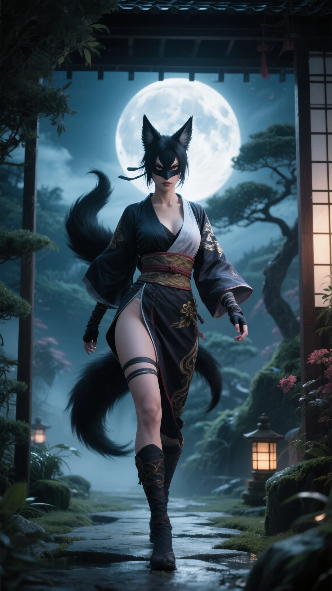(Replace the skin texture with detailed black animal fur.), absurdres perfect anatomy((Beastwoman))(Furry, Solo focus, dress)(furry anthro:1.7)(((furry body, Features of a fox)))((very detailed long thick black fur))