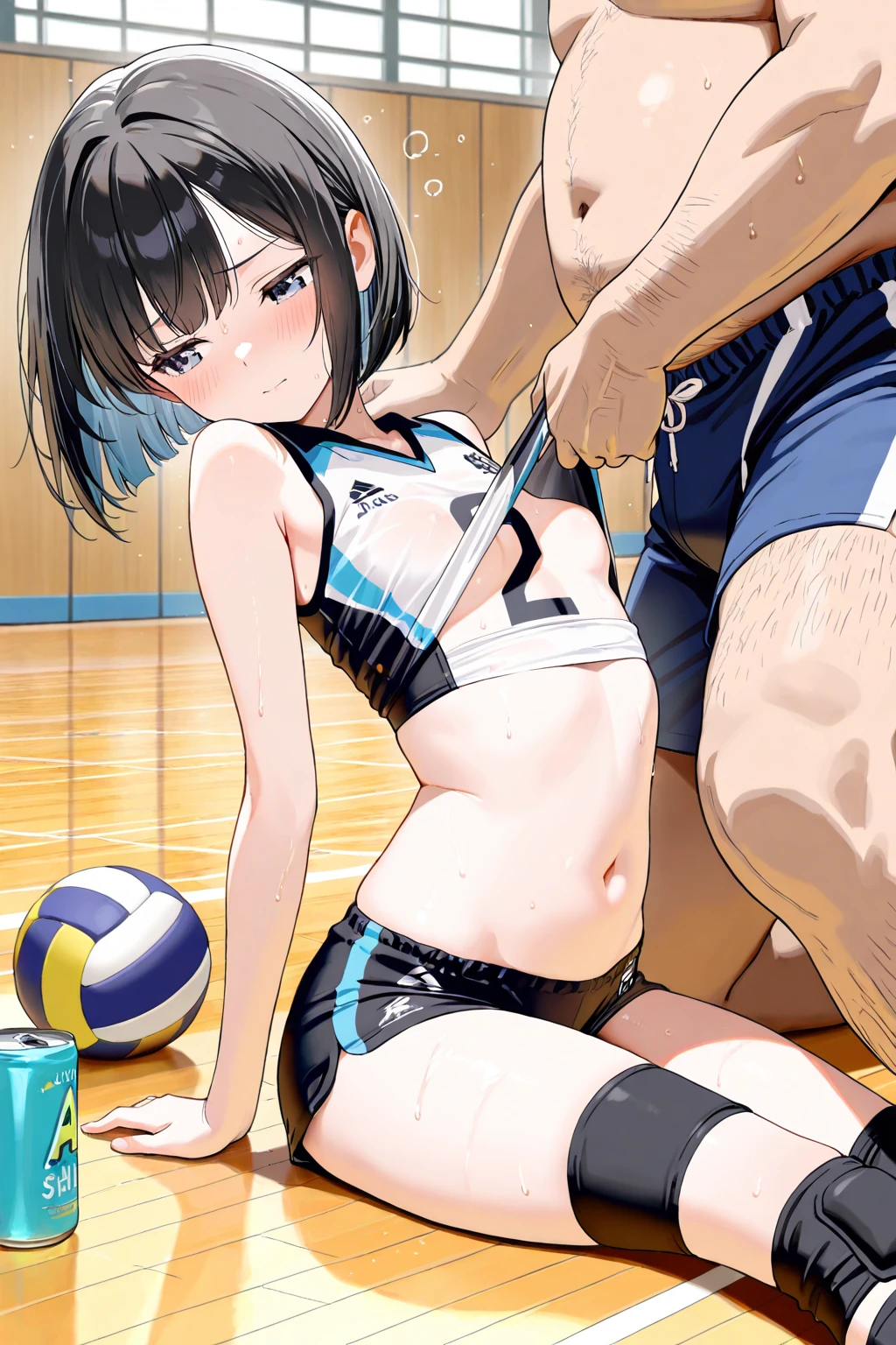 One woman、Surrounded by a large group of male members、beautiful girl、high school girl、Volleyball uniform、volleyball、Short Hair、Disgusted face、volleyballスタジアム、volleyballのユニフォーム、Butt fondling、Grabbing the buttocks with both hands、The stands are packed、Highest quality,  Thick thighs、Big Ass、Black Hair、Sweaty body、Number 5、Receive the ball、Volleyball Match、Sweaty ass、Get on all fours、volleyballに股間を埋める、Everyone is touching my butt、A man has a handheld massage machine、A handheld massager is pressed against the crotch、Cramp、Massage the crotch