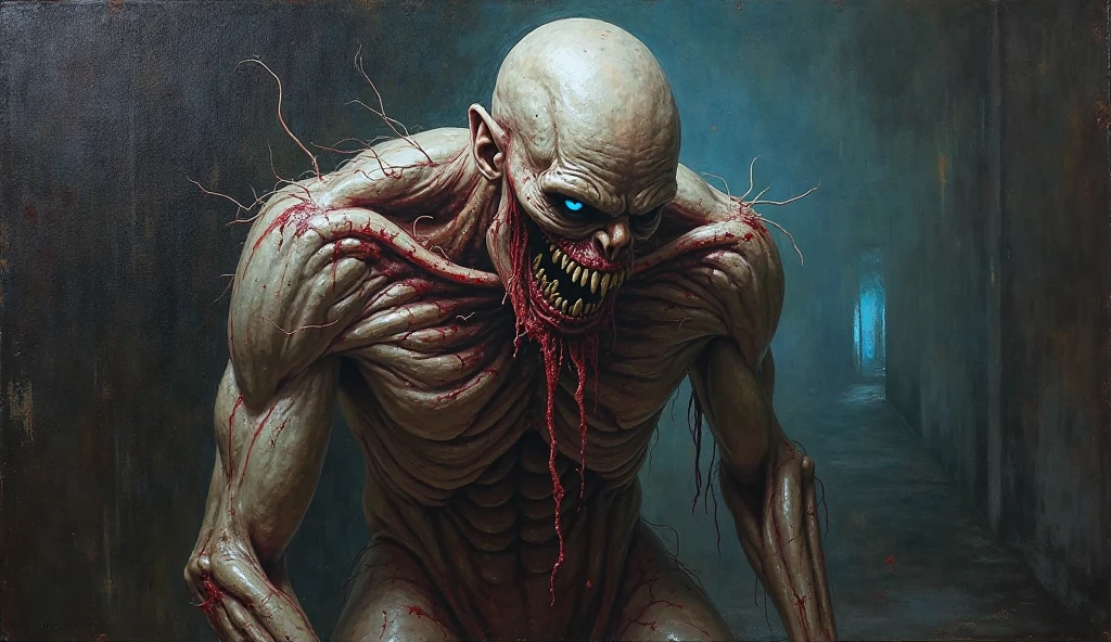 solo, 1boy, upper body, male focus, teeth, signature, no humans, realistic, bald, skeleton, barbed wire, masterpiece, high quality, realistic, detailed, 8k, <lora:Scary_face:0.75>