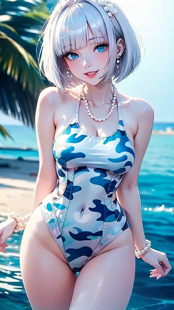 masterpiece, best quality, Super detailed, illustration,, Hanekawa short hair cat, 1 girl, whole body, , black eyes, colorful hair, black hair, white hair,, swimsuit,, Detailed background, Marxist style, beach, Sunset,