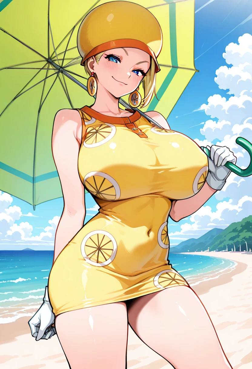 (obra maestra, mejor calidad, high resolusion: 1.4), cuerpo completo, 1girl, ojos verdes, Highneck swimsuit , Al aire libre , Playa,(sonrisa, feliz, rubor de cara completa: 1)