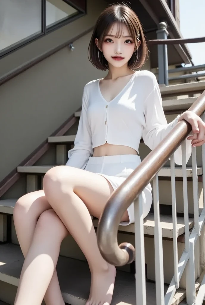best quality, Masterpiece, Ultra high resolution, raw photos, soft light, beautiful and beautiful, (realistic: 1.4), (Newspaper background: 1.5), sports shoes, 1 girl sitting on a pile of newspapers, (A lot of white newspapers are stuck on the background.: 1,2), alone, Hands between the thighs, looking at the audience, stand,