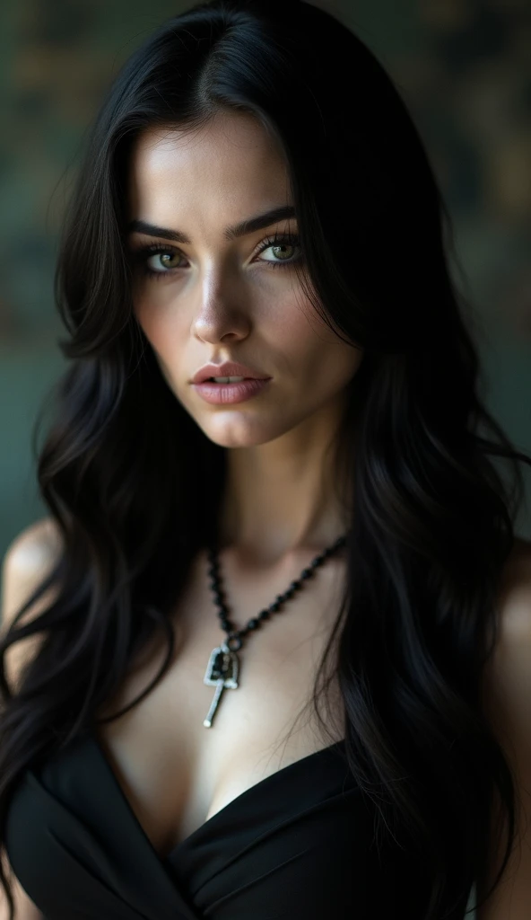 Create a complete look of a beautiful vampire, Just woke up from a deep sleep,The other is a noble and elegant girl,Beautiful alluring colorless eyes, A vampire with a refined and elegant appearance,They have a lot of time, Loose hair and angular features,Their skin should be pale and flawless.,With a touch of transcendental beauty, A vampire's eyes should be deep and seductive,With a predatory glow,An allusion to their insatiable bloodlust,(They have to wear erotic clothes, it's modern and timeless),His style refers to the long history of human life,When they wake up from a deep sleep,Vampires Should Exercise Calm Confidence,Exudes an aura of danger and intrigue.,The background should be shrouded in shadow.,Just a hint of moonlight broke through the darkness,In the hands of vampires,There should be a small vial of blood.,Based on their latest victims,Vampires should be content and a little worried about their hunger,How do they know about the danger??, What do they give to others?,gothic art style,ultra-realistic realism,Psychedelic surrealist art,Surreal psychedelic design,Dreaming style, psychedelic art,Quality Quantity, skin texture, complex parts, (cinematic graphic lighting), RAW, 8K,