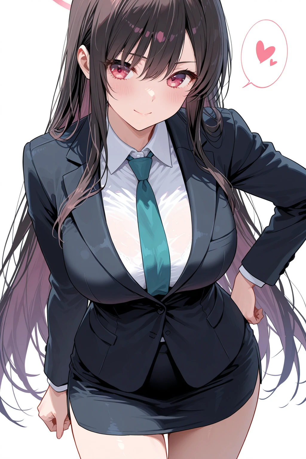 Beautiful woman in a suit, white long sleeve shirt, Plateau and tie, and big tits Japanese anime style