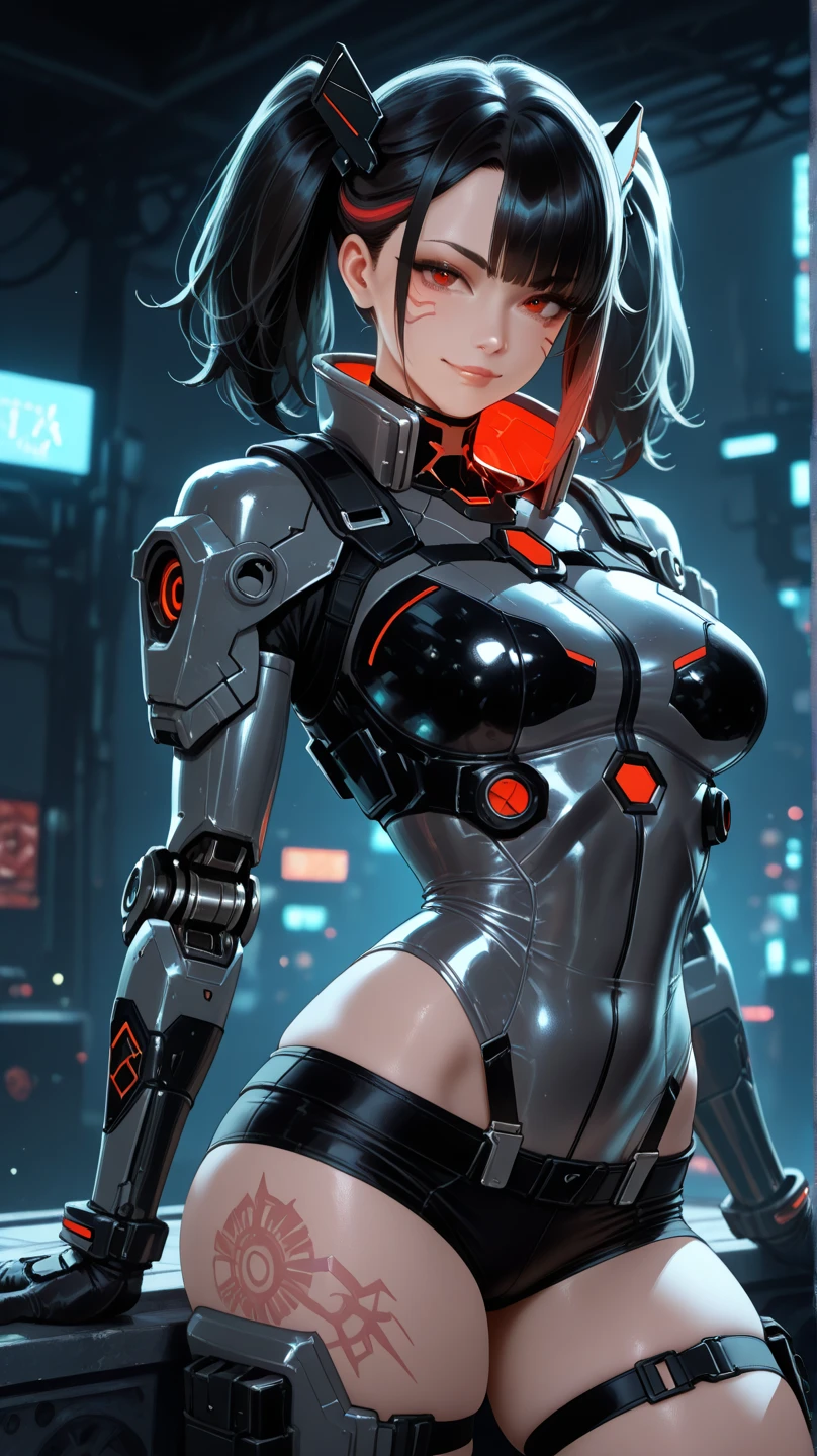 best quality,4k,8k, highres, masterpiece:1.2), extremely detailed eyes, extremely detailed body, (large masterpiece digital art), (detailed manga illustration), (detailed line art), ((perfect anatomy)), (intricate details:1.3), (ultra-detailed:1.3), (illustration:1.3), (sharp focus:1.3), (natural lighting:1.05), (vivid colors:1.3), (masterpiece), (best quality:1.4), (perfect anatomy:1.4), high quality, expressive eyes, full body, tall girl, detailed face, beautiful face, perfect face, breasts, gloves, large breasts, cyberpunk, (black armor), short hair, ((pale skin)), messy hair, detailed ((dark blue hair)), (honeydew hair), multicolored hair, two-toned hair, detailed eyes, (amber eyes), hourglass physique, mecha musume, fortified suit, mechanical parts, headgear, robot joints, bodysuit, deva battle suit, gloves, thick thighs, toned, emblem, superhero, dynamic lighting, 4k resolution, dynamic pose, weapon, energy weapon portrait, Jeff Bridges, ((cartoon style)), Marvel Cinematic Universe style, (((sci-fi city in the background))), soft bokeh of futuristic city, Atey Ghailan, Jeremy Mann, Greg Manchess, Antonio Moro, trend in ArtStation, trend in CGSociety, Intricate, High Detail, Sharp focus, dramatic and photorealistic painting art by Midjourney and Greg Rutkowski, bokeh in the background