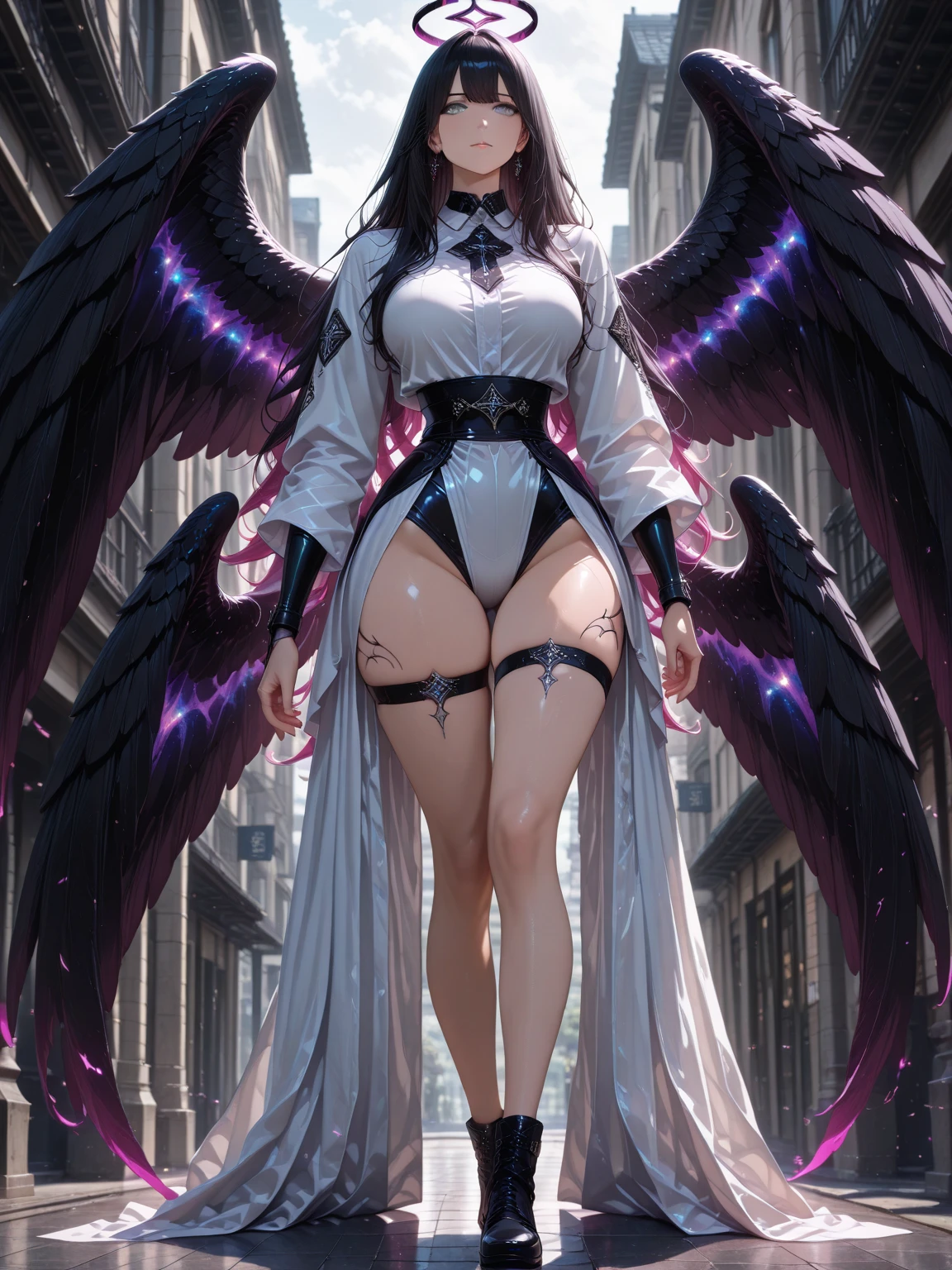 anime girl with wings and a purple outfit posing for a picture, extremely detailed artgerm, anime goddess, zerochan art, seductive anime girl, cushart krenz key art feminine, splash art anime loli, detailed digital anime art, beautiful succubus, angel knight girl, 8k high quality detailed art, mechanized valkyrie girl, 
([long hair hair]:1.8), (full body:1.8), (upper body up:0.3), (hyper realistic:1.4), (realistic:1.3), (best quality real texture skin), Detailed eyes, detailed face, PERSEPHONE, (SFW:1.5) Hyperrealistic, LESS saggy breasts, (SMALL BREASTS:1.5), (HUGE LEGS:1.5), (LESS THIGHS:1.5), pernas perfeitas, pernas perfeitas, pernas lisas, pernas lisas e perfeitas, pernas torneadas, coxas torneadas, pernas lisas, coxas lisas. (pose erótica:1.5), (sobrancelhas espessas:1.2), (Grandes olhos roxos:1.2), (olhos ultra detalhados:1.4), (Olhos de alta resolução:1.1), (textura de pele ultra detalhada:1.4), (Belo corpo tonificado:1.1), arco de cabelo, (Pele úmida:1.1), (rosto sensual:1.5),