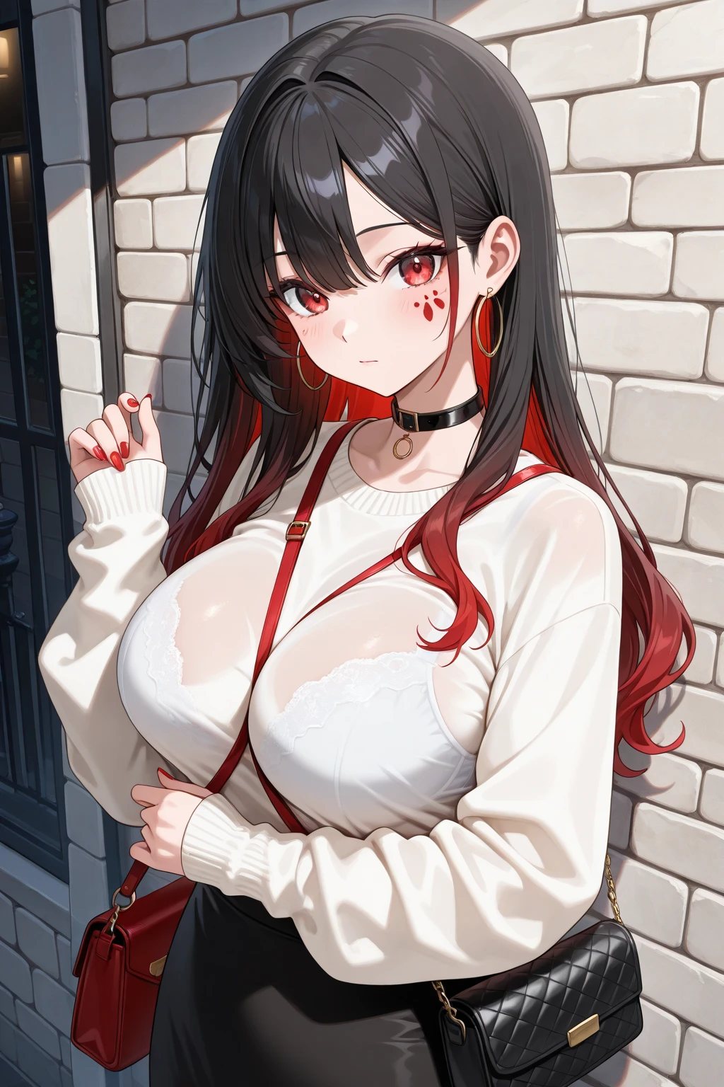 anime girl with long hair and a red shirt posing for a picture, rin tohsaka, seductive anime girl, with a large breasts, attractive anime girl, anime woman, an anime girl, female anime character, anime girl with long hair, anime girl, beautiful alluring anime woman, (anime girl), oppai, anime moe artstyle, with large breasts, blushing, face, sweaty, sweat, wet clothes, nipples popping, popping nipples, very tight shirt, ahegao face, open mouth and tongue out