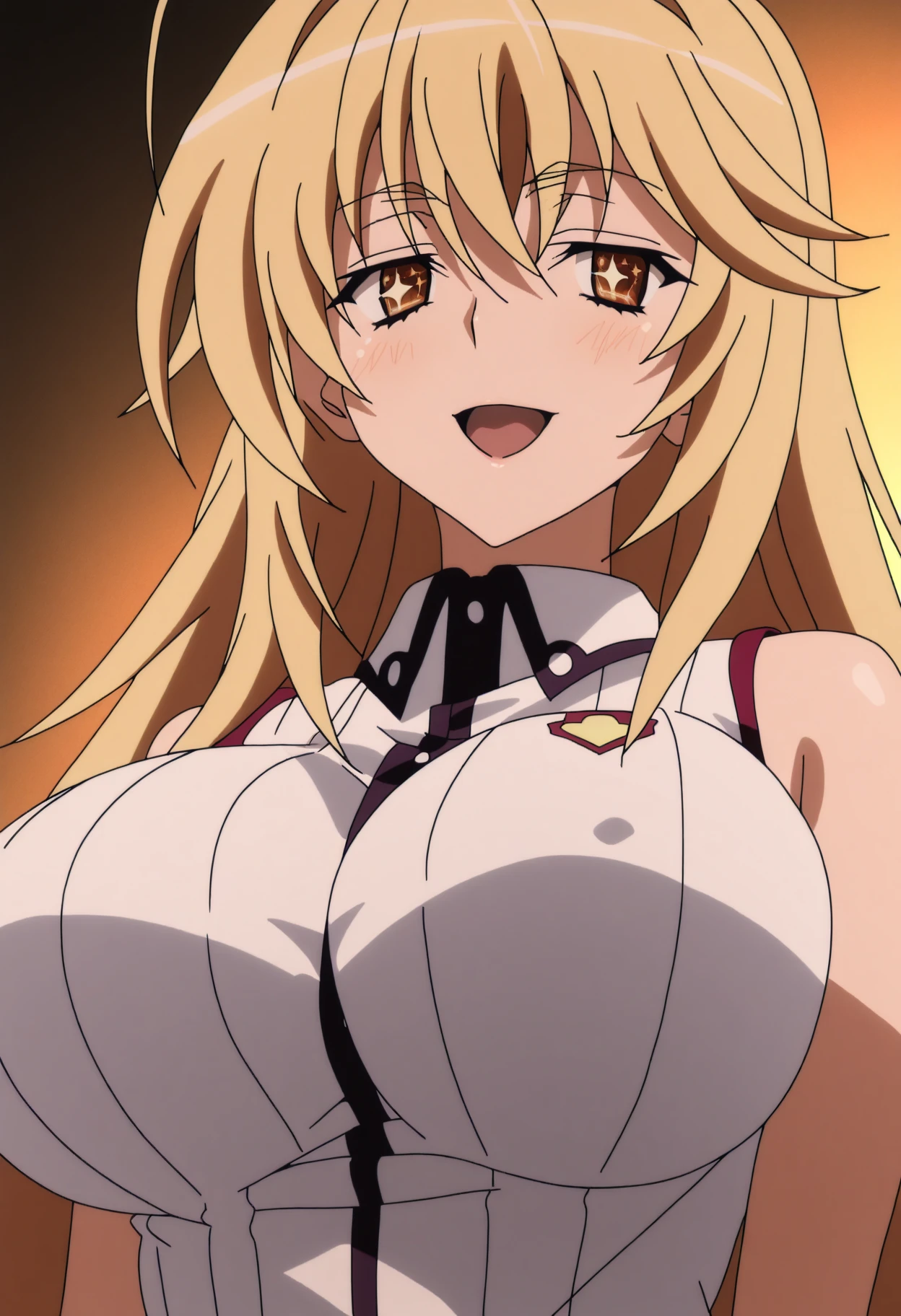 (masterpiece:1.2),(Shiny skin:1.1), Full Body, anime, (anime style:1.5),sexy pose, kitchen background, sexy pose on kitchen board, Heart shaped pupils in eyes,Heart eyes,hypnotised, seducive smile (The body is slim:1.1), (Beautiful blonde long hair:1.2), (Huge breasts:1.5), Floating Hair, (bangs), (white apron only), (cowboy shot:1.5), horny, close to viewer