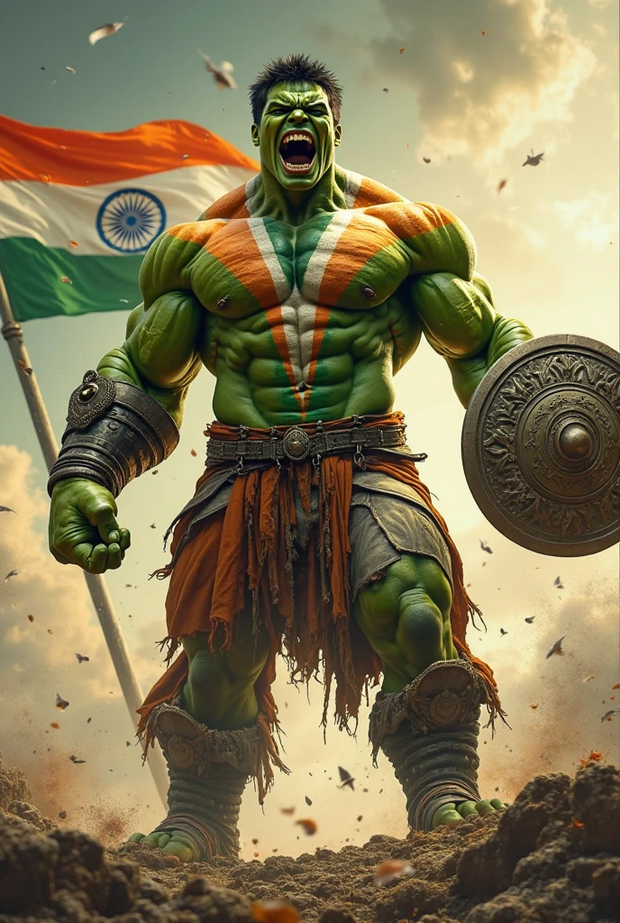 Hulk standing with Indian flag in hand
