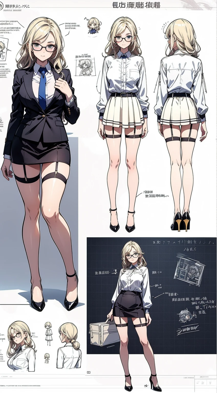girl, alone, whole body, From head to toe, Are standing, (Huge Saggy Tits:1.3),
Character design sheet, Character Reference Sheet, 設計図のSchematic, Drafting, Blueprint, Schematic,
((Character design sheet:1.7, Character Reference Sheet:1.7,)),
anime/cartoon character wearing a girls , 1girl, alone, ,Mature Woman,Cleavage,Long sleeve,Collared shirt,White shirt,,(Tight Skirt),((garter belt)),(High heels),Skirt Suit,mini skirt,office lady,Long Hair, bow, , (Very short skirt:1.4), (lingerie:1.5),secretary,Thin glasses, (In underwear:1.8),nsfw,Full nudity、