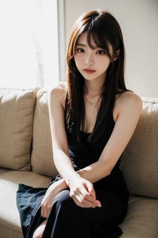 best quality, masterpiece, (ultra highres:1.2), (8k:1.2), beautiful detailed eyes, long eyelashes, double eyelid, high detail, detailed hairstyle, detailed face, hyper realistic,
1girl, solo, (fair skin:1.2), (18 years old), (medium breasts), small hips, slender body, (medium breasts:1.2), (wet:0.9), (transparent underwear:1.2), small hips, slender, (underwear:1.2), black hair, closed mouth, (smiling:0.8),
looking at viewer, (from below:1.3), (from front), legs focus, (cowboy shot:0.9), (sexy pose:1.2), sitting
