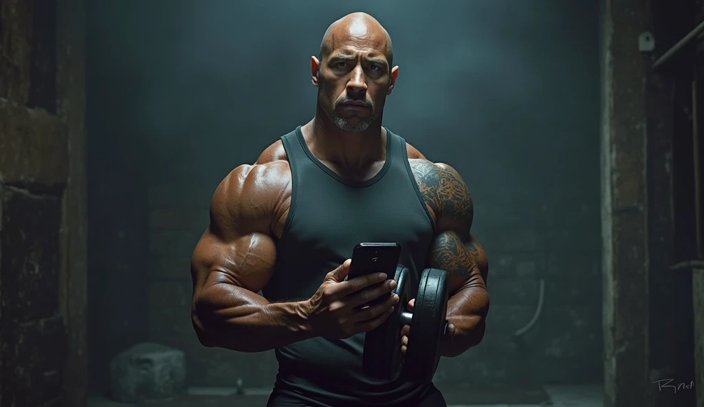 a photo of dwayne the_rock johnson sitting down using a gaming pc, shot from behind, looking back at camera, ((raising eyebrow)), (ð¤¨), shirtless, realistic, photoreal, 8k, 4k, best quality, professional <lora:the_rock_xl:1>