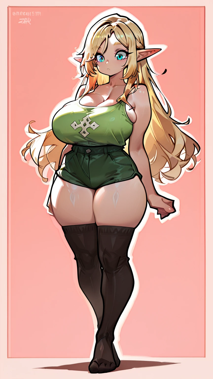 female, blonde long hair, green eyes, (((1girl))), (((light green panties))), (light green panties), cute and sexy, full body, large breasts, large butt, long legs, smiling