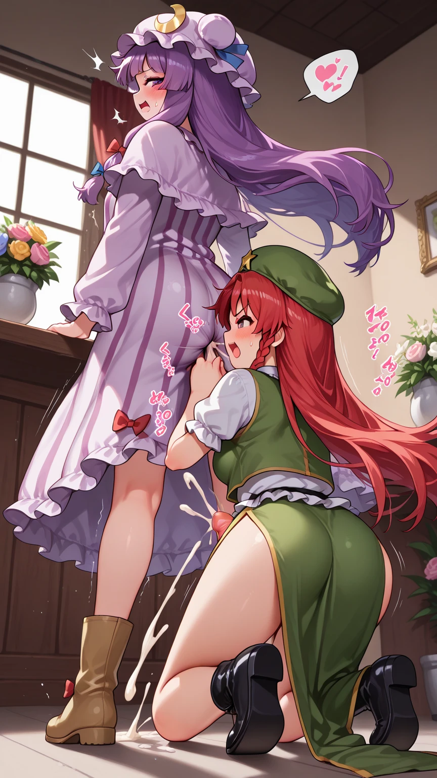 score_9, score_8_up, score_7_up, source_anime, sakimiya iruka, red hair, green eyes, one side up, medium hair, green scrunchie, hair ornament, shiny skin, rating_explicit, large breasts, large ass, wedding dress, highleg,(embarrassed, cry), (tears:1.2), (sweat:1.3), (steam on body, heavy breathing), (trembling:1.2), drooling,(pussy juice:1.5), leaning forward, orc,1man, (man's hands:1.3), (open vagina:1.5), pole dance, on stage, ass focus, back view