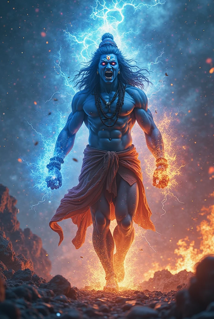 Lord of hanuman in generate laser light for 3D image sky colour is blue in night kill of enemy