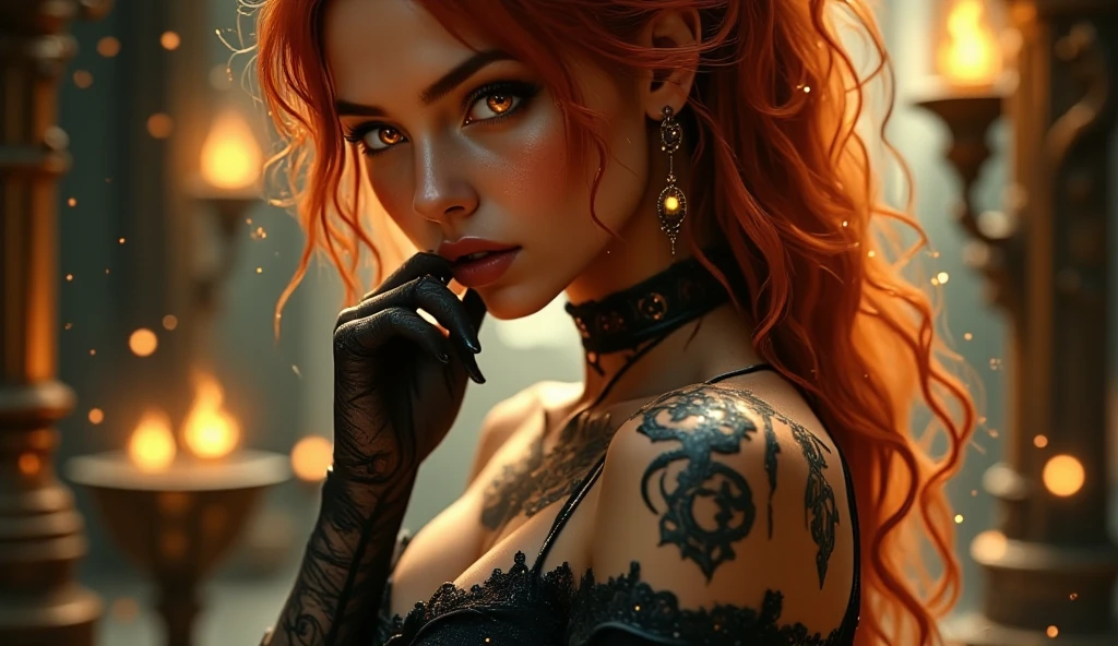 incredibly beautiful fox woman, tail, nail, 8K, (erotic knee-length stockings, necklace), (athletic body), ((detailed face, Detailed eyes)), meticulous, fabulous, extremely hyper aesthetic, tattoos, concentrated, Textured leather, photorealism, Sharp Focus, (photorealism), ultra-detailed, intricate details, soft lighting, backlight, Everything in focus, Very detailed face, Beautiful face, Textured leather, full height